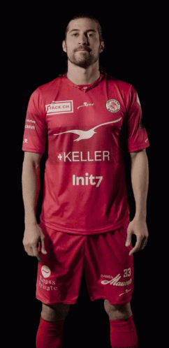 Man In Red Keller Shirt And Shorts GIF