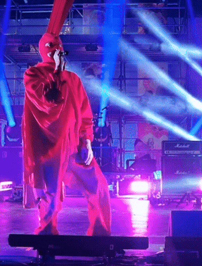 Man In Red Mask Singing At Marshall Amp GIF