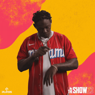 Man In Red Miami Jersey On Yellow Pink Background GIF
