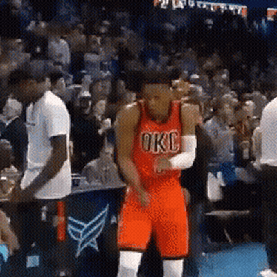 Man In Red OKC Jersey Dancing On Basketball Court GIF