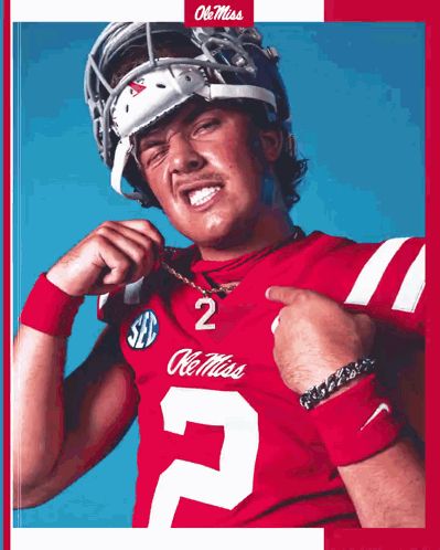 Man In Red Ole Miss Jersey And Helmet GIF