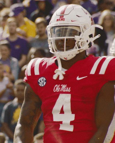Man In Red Ole Miss Jersey Number 4 GIF