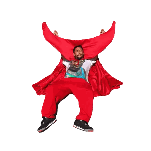 Man In Red Pants And Man Print Shirt Laying On Ground Sticker