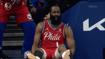 Man In Red Philadelphia Jersey Sitting On Floor GIF