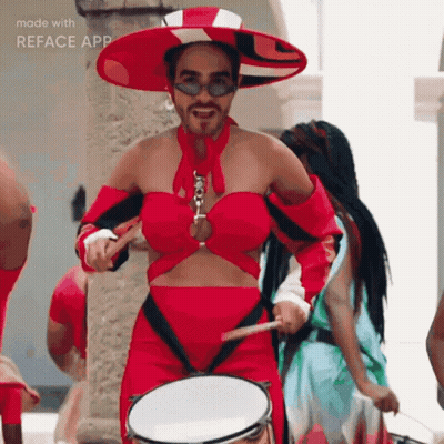 Man In Red Playing Drum With Reface App GIF