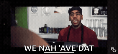 Man In Red Shirt And Apron Talking At Bar GIF