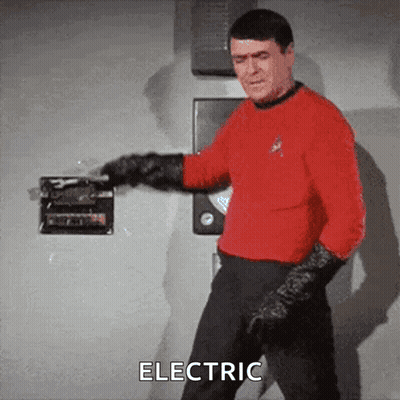 Man In Red Shirt And Black Gloves Says Electric GIF