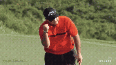 Man In Red Shirt And Black Hat On Golf Course GIF
