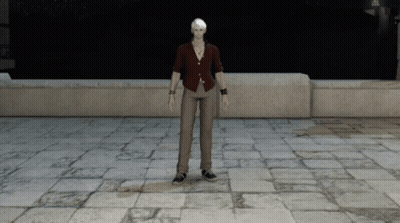 Man In Red Shirt And Brown Pants On Brick Floor GIF