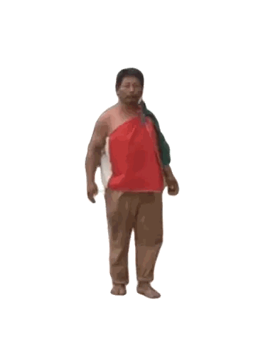 Man In Red Shirt And Brown Pants Walking Sticker