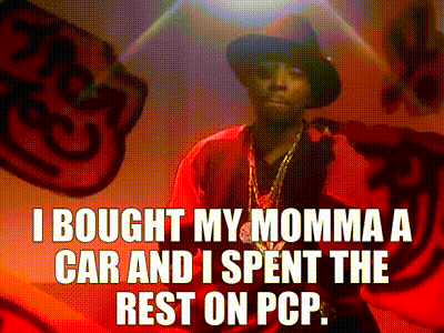 Man In Red Shirt And Hat Says I Bought My Momma A Car And Spent The Rest On PCP GIF
