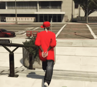 Man In Red Shirt And Hat Walking GIF