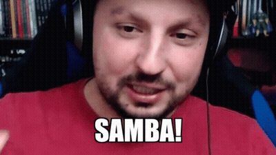 Man In Red Shirt And Headphones Saying Samba GIF