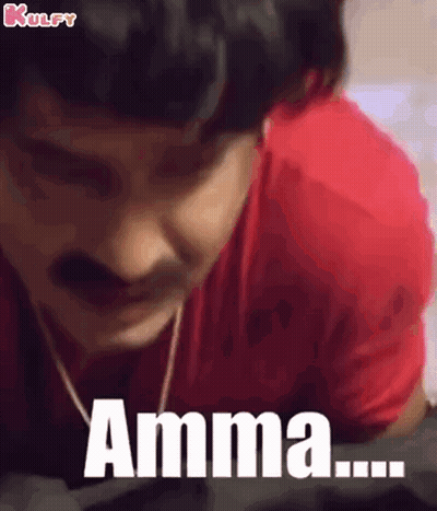 Man In Red Shirt And Headphones With Amma GIF