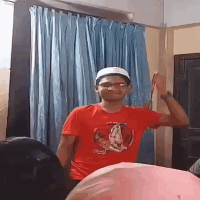 Man In Red Shirt And White Hat Dancing GIF