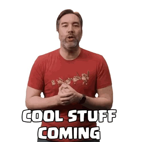 Man In Red Shirt Cool Stuff Coming Sticker