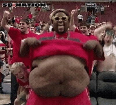 Man In Red Shirt Dancing In Front Of Crowd SB Nation GIF
