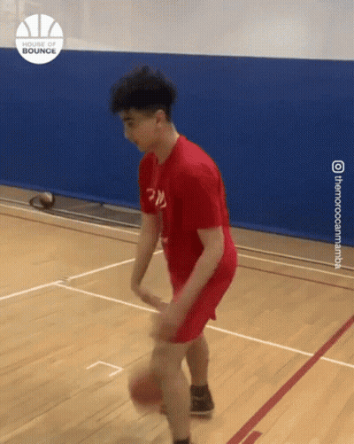 Man In Red Shirt Dribbling Basketball GIF