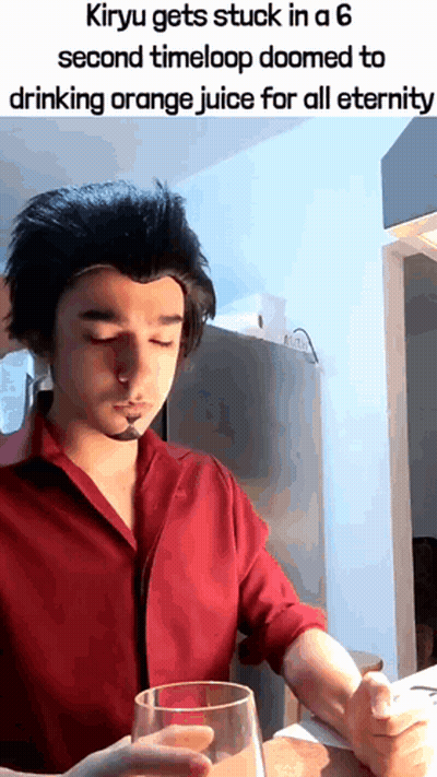 Man In Red Shirt Drinking Orange Juice GIF