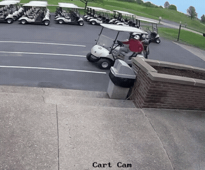 Man In Red Shirt Driving Golf Cart Cart Cam GIF
