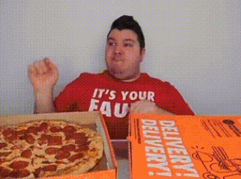 Man In Red Shirt Eating Pizza GIF