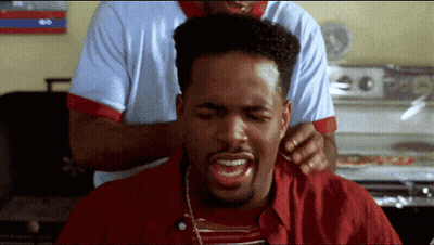 Man In Red Shirt Getting Haircut GIF