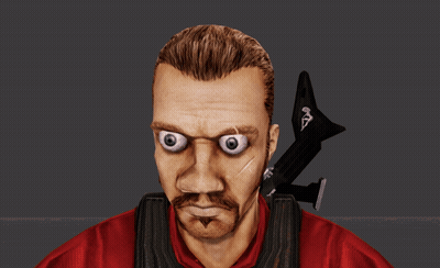 Man In Red Shirt Holding Black Object With Letter A GIF