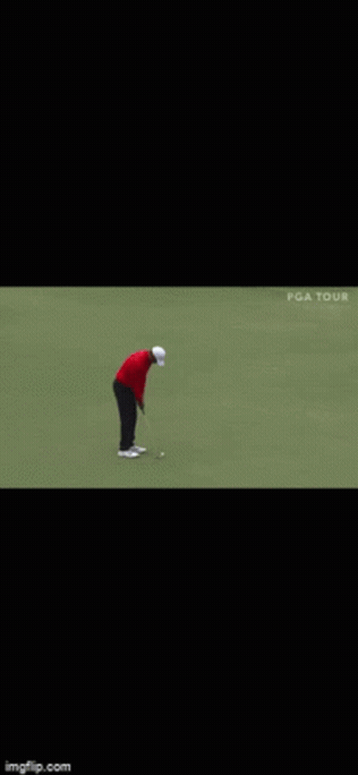 Man In Red Shirt Holding Golf Club Next To Another Man GIF