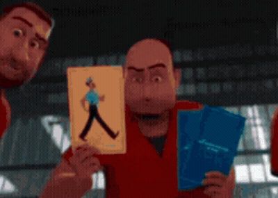 Man In Red Shirt Holding Picture Of Walking Man GIF