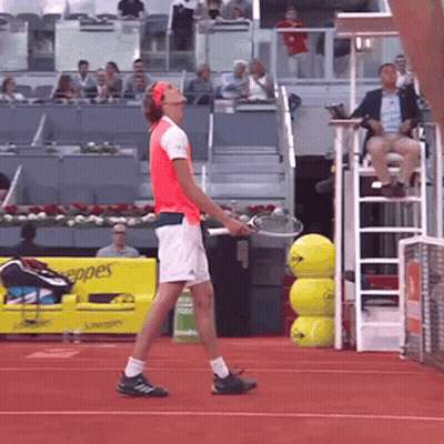 Man In Red Shirt Holding Tennis Racket GIF