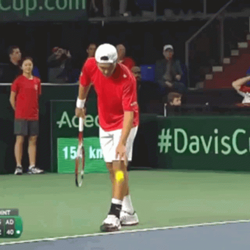 Man In Red Shirt Holding Tennis Racquet GIF