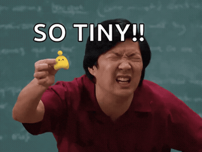 Man In Red Shirt Holding Tiny Yellow Object Saying So Tiny GIF