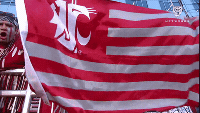 Man In Red Shirt Holding UC Flag GIF