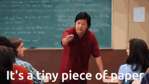 Man In Red Shirt In Front Of Chalkboard Saying It's A Tiny Piece Of Paper GIF