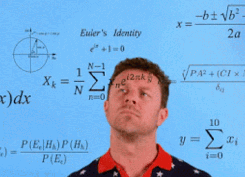 Man In Red Shirt In Front Of Equations GIF
