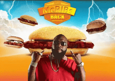 Man In Red Shirt In Front Of McDonald's McRib Ad GIF