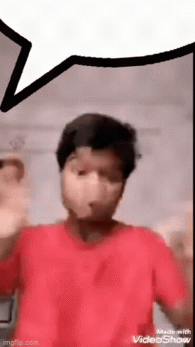 Man In Red Shirt Making Funny Face With Speech Bubble GIF