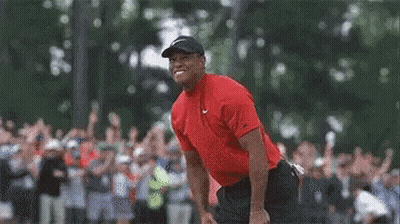 Man In Red Shirt On Golf Course GIF