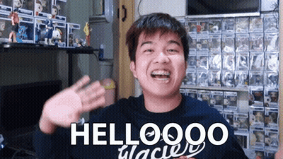 Man In Red Shirt Pointing Up Hellooo GIF