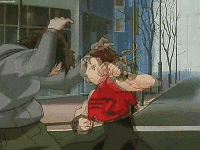 Man In Red Shirt Punched By Man In Gray Hoodie GIF
