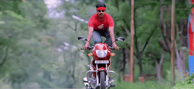 Man In Red Shirt Riding Red Motorcycle License Plate NP08T1536 GIF