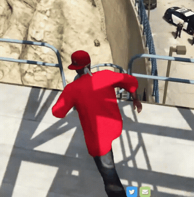Man In Red Shirt Running Down Stairs GIF