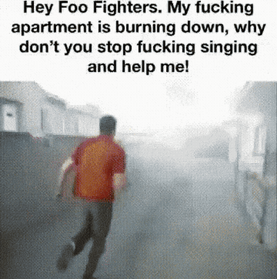 Man In Red Shirt Running With Foo Fighters Quote GIF