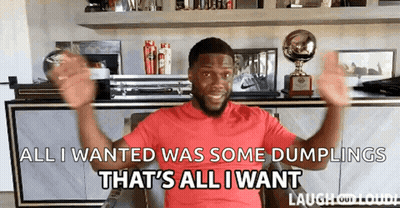 Man In Red Shirt Saying All I Want Is Dumplings GIF