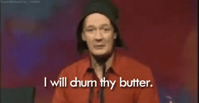 Man In Red Shirt Saying I Will Chum Thy Butter GIF