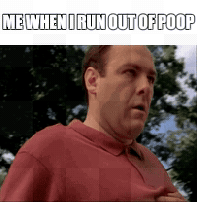 Man In Red Shirt Saying Me When I Run Out Of Poop GIF