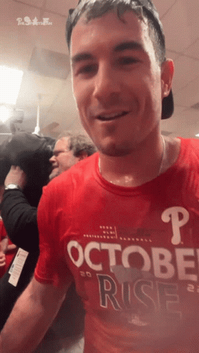 Man In Red Shirt Saying October Rise GIF