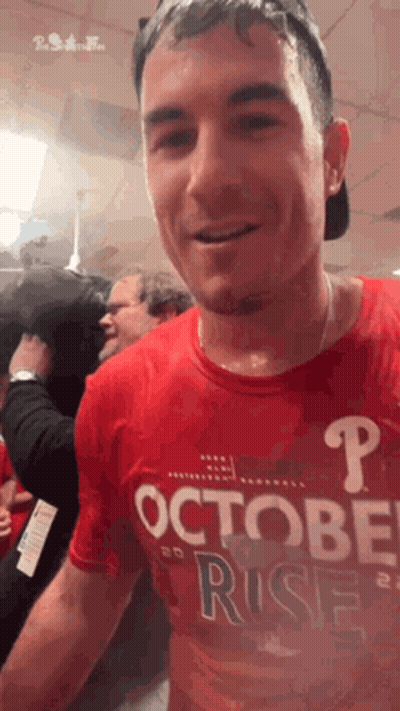 Man In Red Shirt Saying October Rise GIF