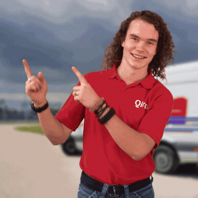 Man In Red Shirt Saying Qro Pointing Up GIF