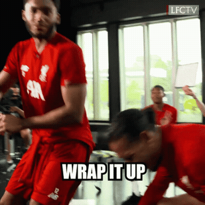 Man In Red Shirt Says Wrap It Up While Dancing GIF